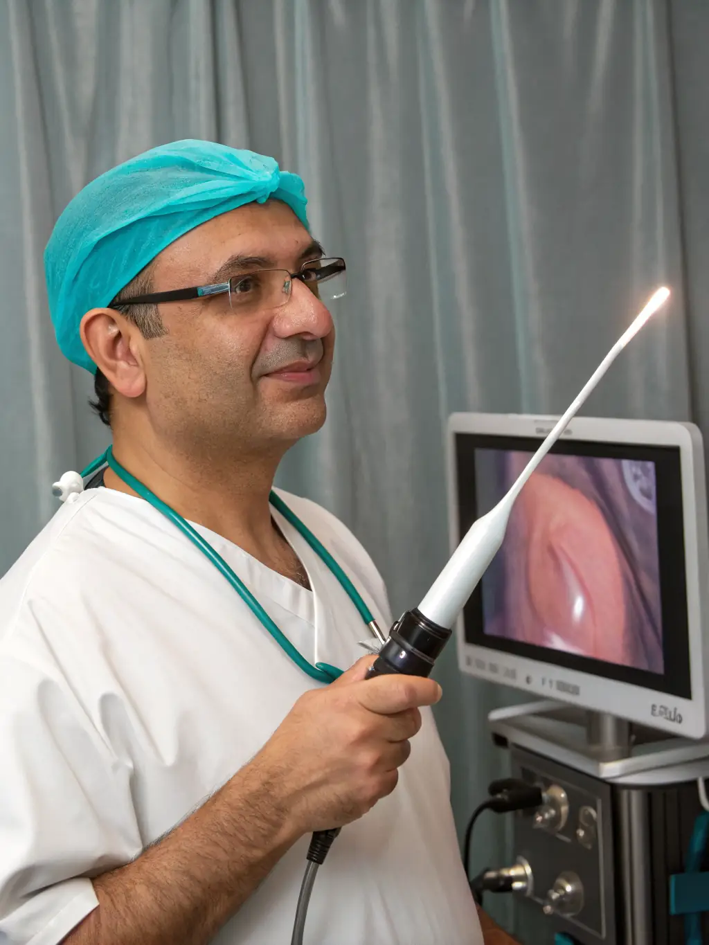 Image of Dr. Tarabichi examining a patient's sinus scan, highlighting his expertise and personalized approach to sinus care.