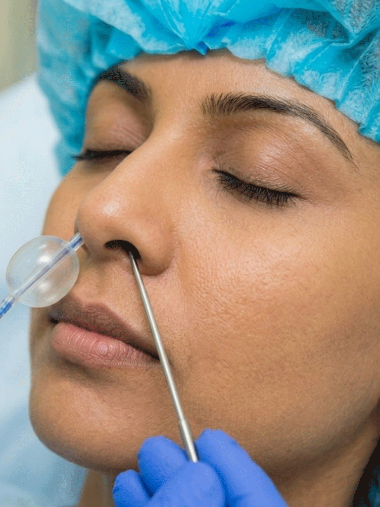 emale patient calmly undergoing minimally invasive sinusitis surgery in UAE with EverOpen+ smart implant
